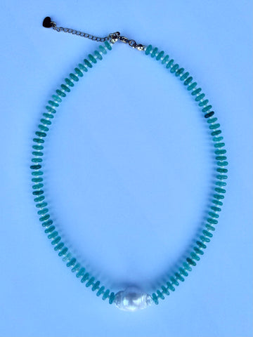 Baroque Pearl Pop Necklace in Mint Tones