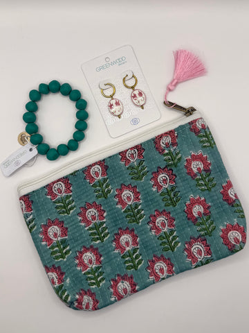 $55 Aqua & Pink Floral Pouch Bundle