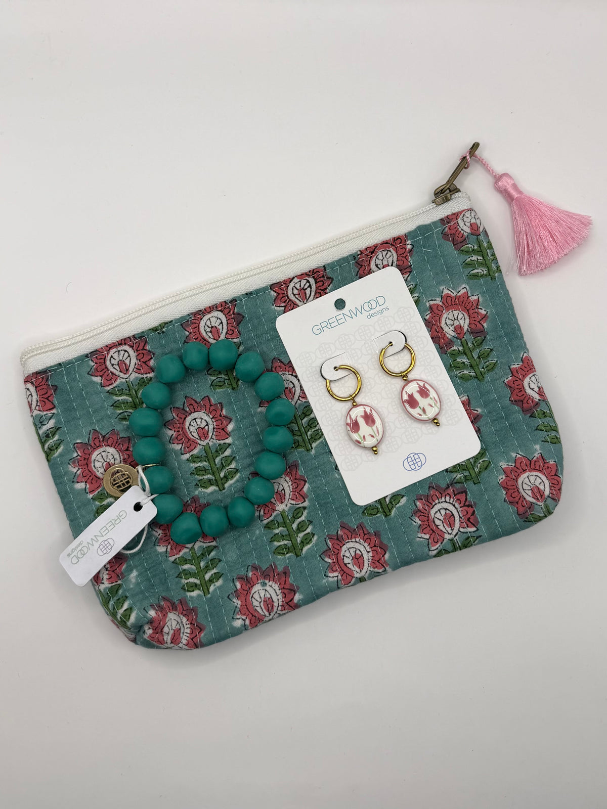$55 Aqua & Pink Floral Pouch Bundle