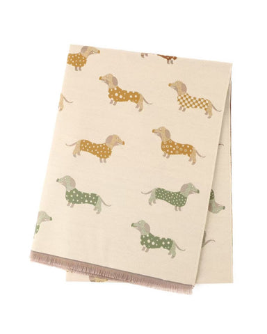 PRE SALE ARRIVING 12 JUNE Reversible Dachshund Print Winter Scarf – Neutrals