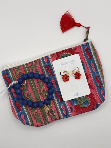 $55 Red & Blue Floral Pouch Bundle