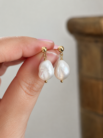 Claire Freshwater Pearl Drop Stud Earrings Gold