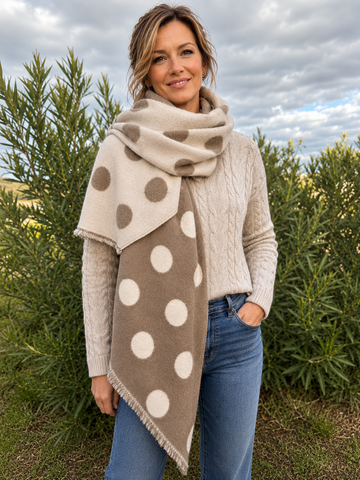 Reversible Spotty Teddy Scarf in Latte