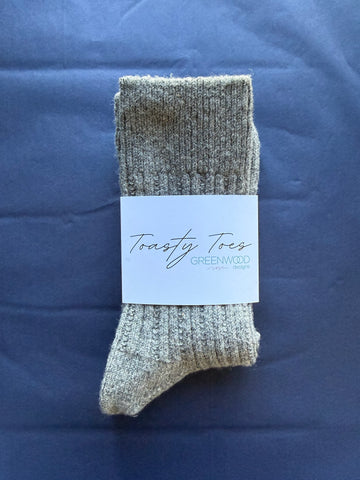 Grey Toasty Toes Woollen Ribbed Crew Socks