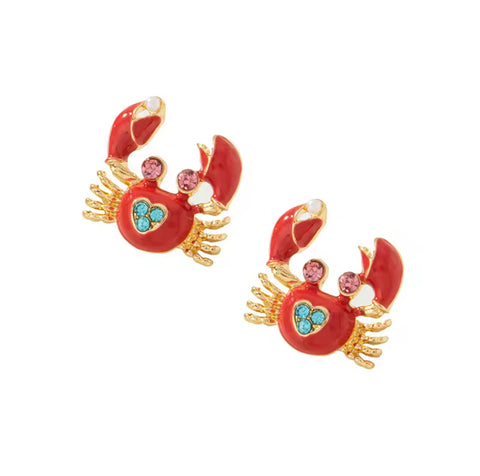 Red Enamel Crab Shaped Earrings with Crystals