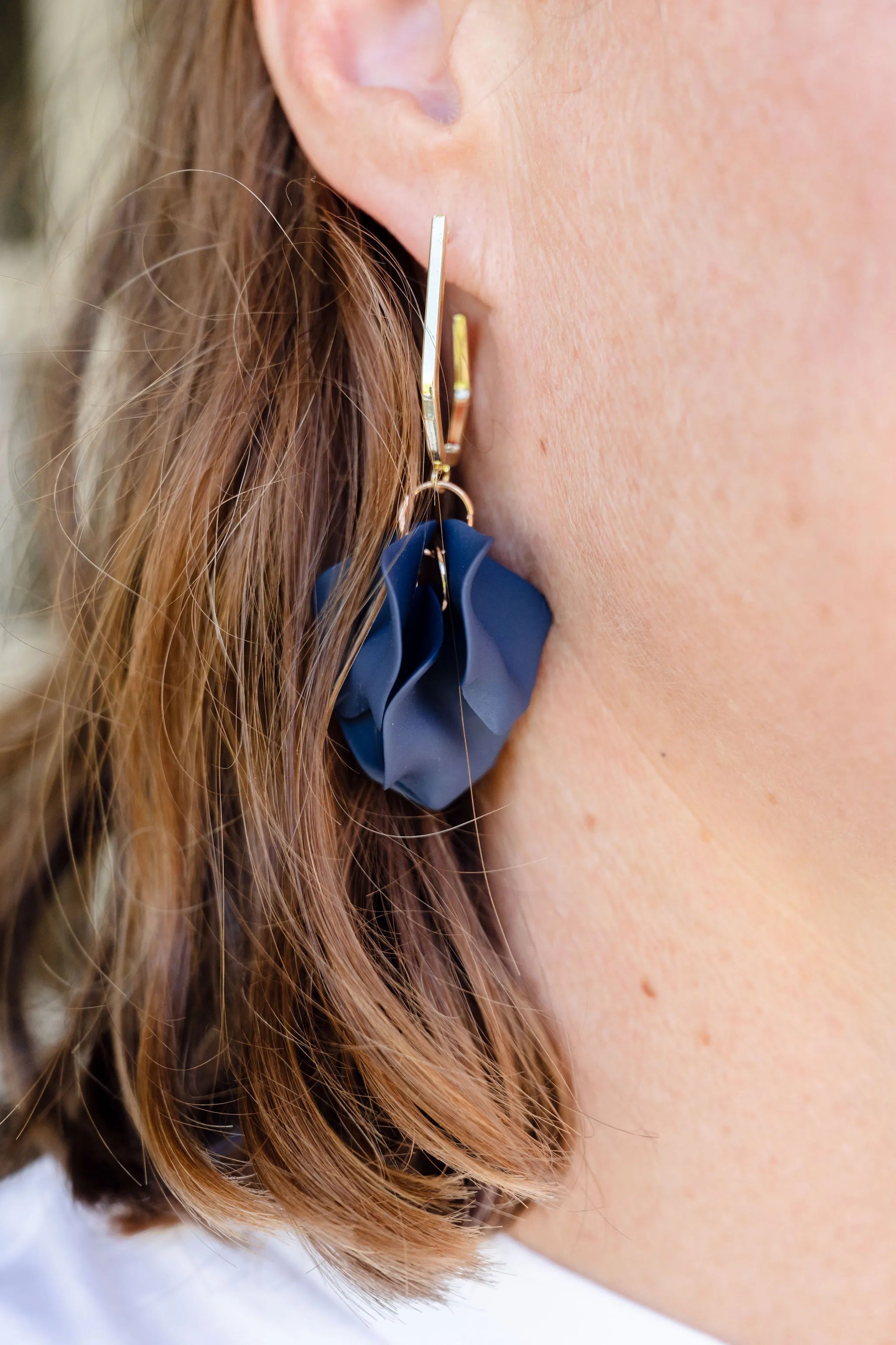 Statement earring, navy flower earring, dangle earring, beautiful earring, evening earring