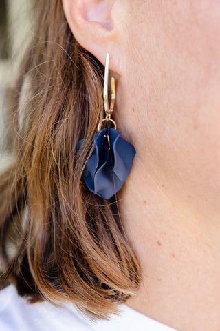 Statement earring, navy flower earring, dangle earring, beautiful earring, evening earring