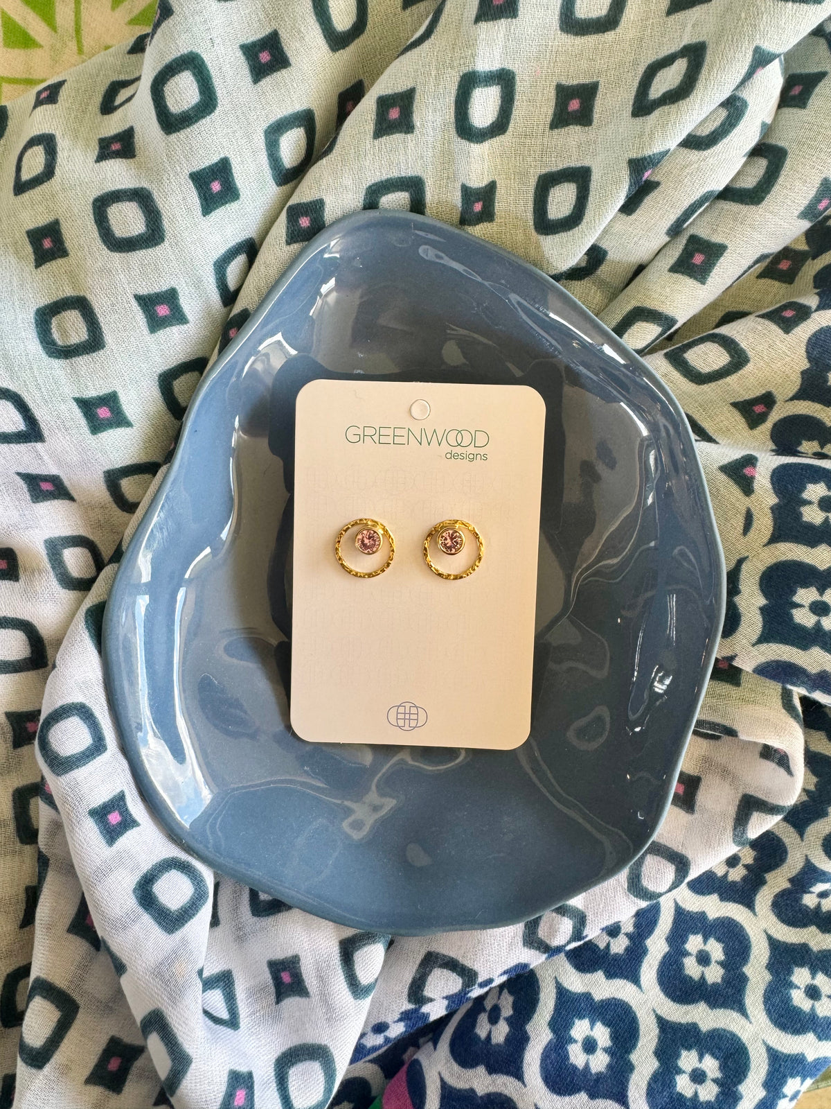 Gold Plated Sterling Silver Semi-precious Circle Stud Earring