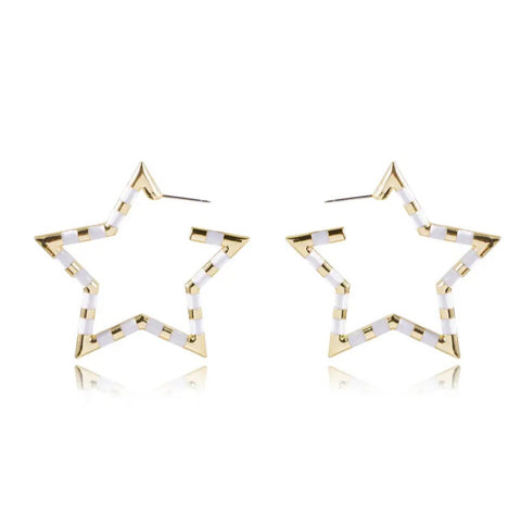 Astra Star Shaped Hoop in Gold and White Enamel