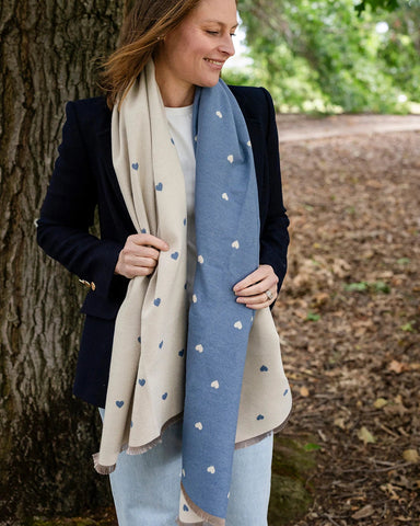 Holly Heart Blue Winter Scarf