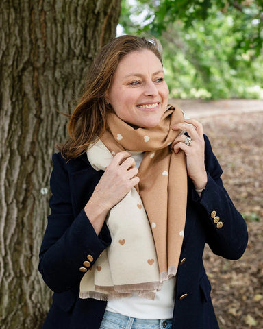 Holly Heart Caramel Winter Scarf