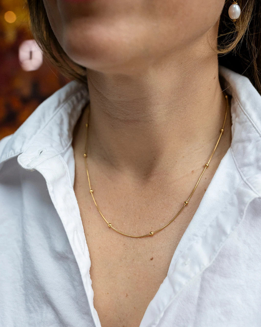 Stainless Steel Multi Bead Gold Necklace with mixed gold beads