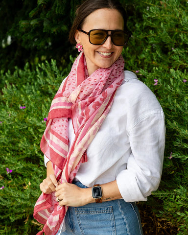 Erin Pink & Red Floral Lightweight Scarf