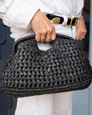 Pippa Raffia Clutch in Black
