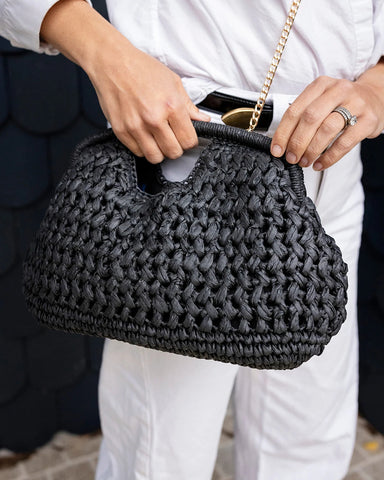 Pippa Raffia Clutch in Black