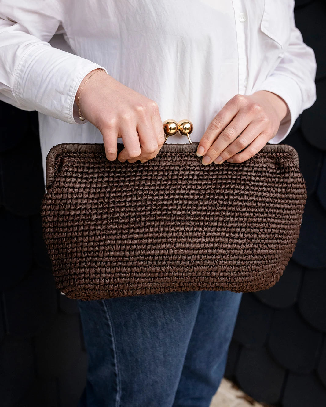 Kate Raffia Clutch in Chocolate