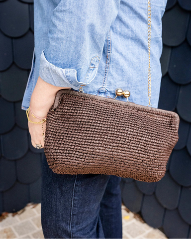 Kate Raffia Clutch in Chocolate