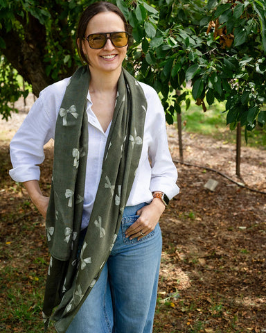 Eva Mini Bow in Green Autumn/Winter Scarf