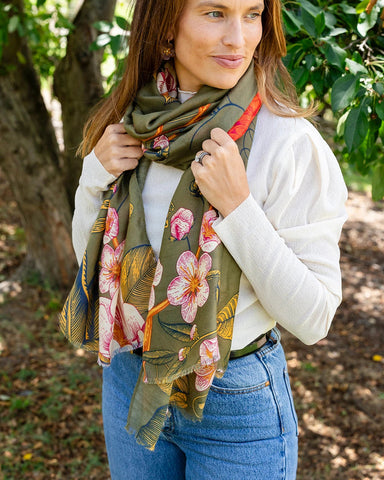 Anna Japanese Botanical in Moss Autumn/Winter Scarf