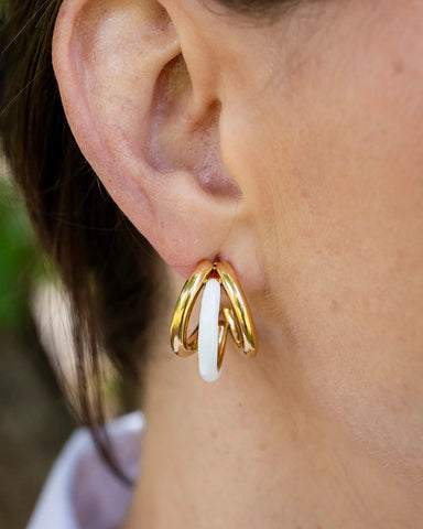 Bonnie White Enamel Hoop Stud Earring