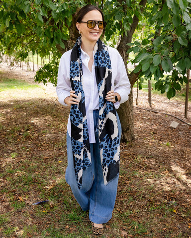 Georgia Animal Print in Navy Autumn/Winter Scarf
