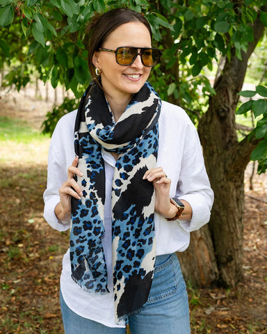 Georgia Animal Print in Navy Autumn/Winter Scarf