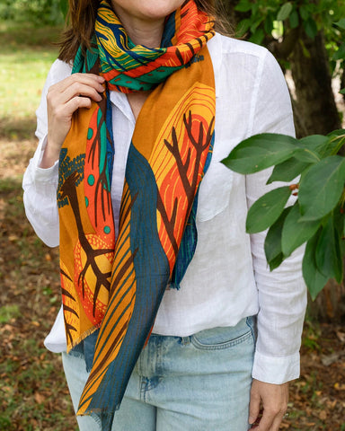 Chloe Abstract Forest in Mustard Autumn/Winter Scarf