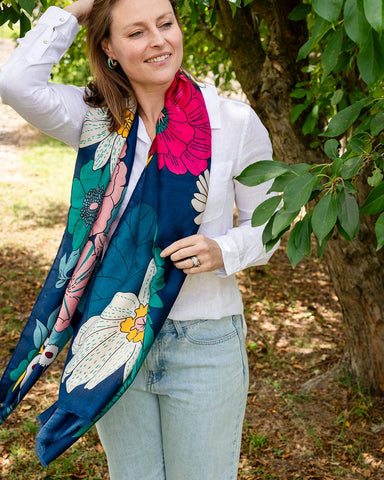 Bella Botanical in Navy Autumn/Winter Scarf