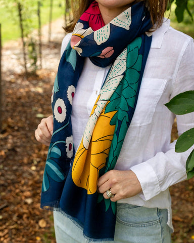 Bella Botanical in Navy Autumn/Winter Scarf