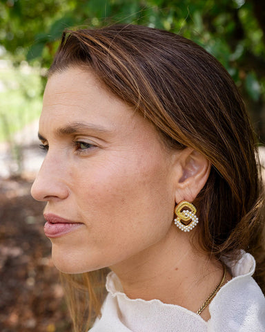 Eliza Pearl Square Chain Stud Earring