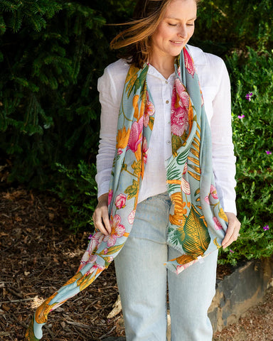 Anna Japanese Botanical in Blue Autumn/Winter Scarf