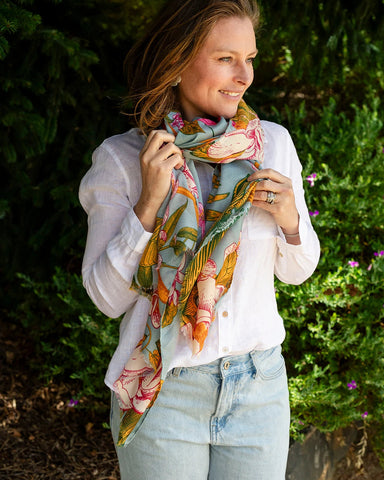 Anna Japanese Botanical in Blue Autumn/Winter Scarf