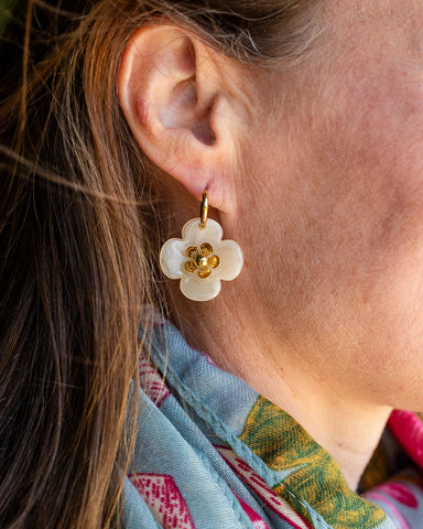 Willa Cream Flower Hoop Earring
