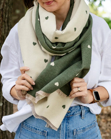 Holly Heart Olive Green Winter Scarf