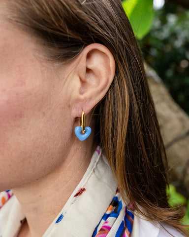 Nina Blue Heart Enamel Hoop Earring