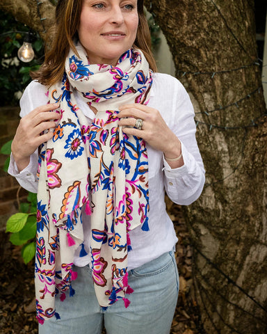 Dani Floral in White Autumn/Winter Scarf