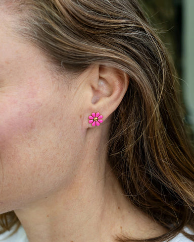 Cindy Small Pink Enamel Flower Stud Earring