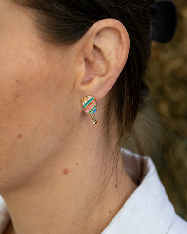 Kaitlyn Multi Coloured Crystals Pickleball Earrings