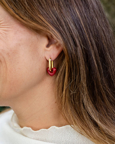 Nina Maroon Heart Enamel Hoop Earring