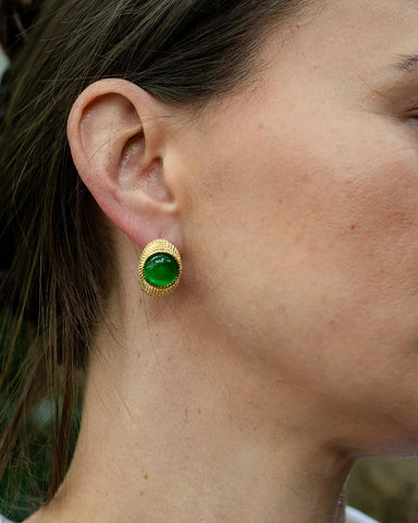 Cleopatra Gold Hoop Earring with Green Glass Bead