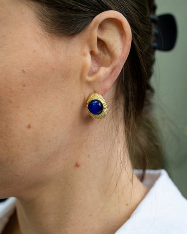 Cleopatra Gold Hoop Earring with Blue Glass Bead