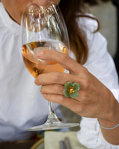 Willa Green Flower Adjustable Ring