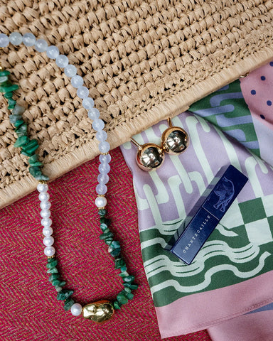 Santorini Pearl and Green/Blue Natural Stone Necklace