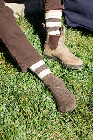 PRESALE ARRIVING 12 JUNE Chocolate Toasty Toes Woollen Multi Stripe Crew Socks