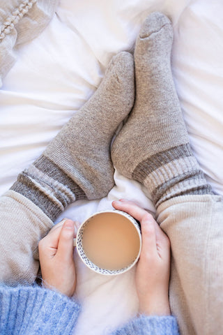 Latte Toasty Toes Woollen Multi Stripe Crew Socks