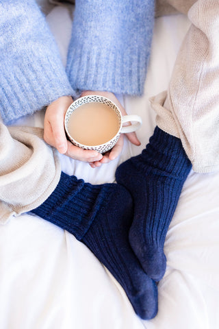 Navy Toasty Toes Woollen Ribbed Crew Socks