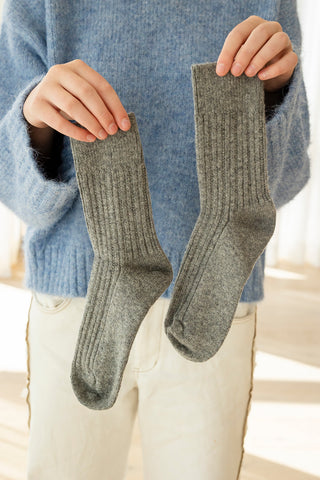 Grey Toasty Toes Woollen Ribbed Crew Socks