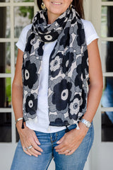 Vera Floral in Black and Cream Autumn/Winter Scarf