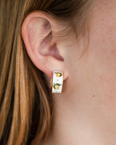 Hayley Enamel Hoop Earring with a Lemon Design
