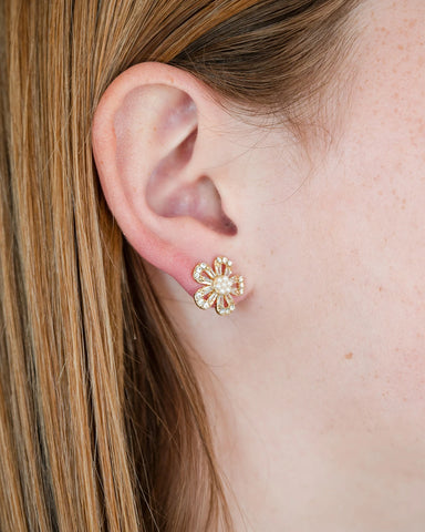 Indy Flower Shaped Stud Earrings with Crystals